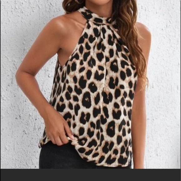 Boho Leopard Print halter Top Blouse - Picture 2 of 3